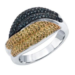 Fancy Blue and Yellow Diamond Silver Ring